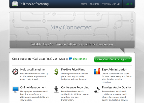 TollFreeConferencing.com home page